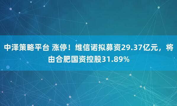 中泽策略平台 涨停！维信诺拟募资29.37亿元，将由合肥国资控股31.89%